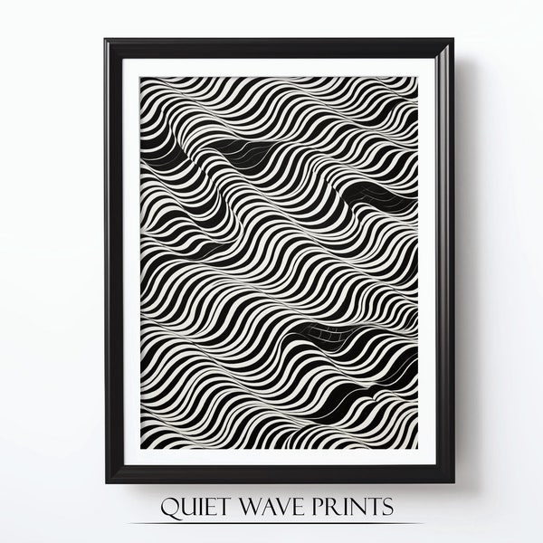 Black and White Rolling Waves, Abstract Poster Art, Optical Illusion Poster, Vintage Inspired, Mesmerizing, Digital Download, Printable Art