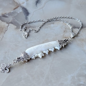 Macabre Jawbone Bead Necklace | Bone Necklace | Skull Pendant with Beads | Bone Pendant | Dark Boho Jewelry | Bone Tribal Jewelry