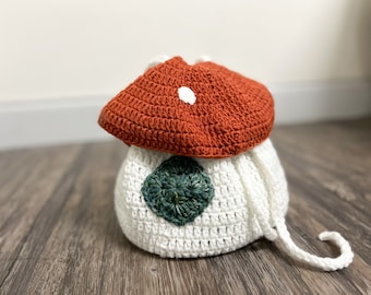 Sac seau champignon - Adorable sac à main champignon, fourre-tout au crochet rétro, cadeau pour elle, style inspiré de la nature, inspiré vintage