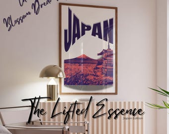 Vintage Japan Travel Poster: Mount Fuji & Pagoda Art (Digital Print)