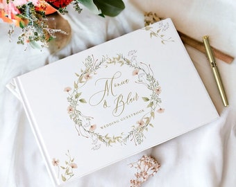 Libro de visitas de boda personalizado con diseño de flores blancas, alternativa elegante para decoración de bodas, álbum de fotos A4, regalo de boda