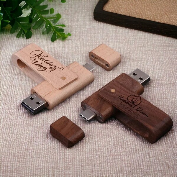 Personalisierter drehbarer Holz USB-Stick - Typ C & USB, Hochzeitsspeicher Geschenk, USB-Stick, personalisiertes Geschenk, kundenspezifische Hochzeit