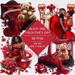 Schwarz kurvige Mädchen Valentinstag Clipart Paket, digitales Notizbuch schwarzes Paar Romanze Aufkleber, Goodnotes Notion Aufkleber für dunkle Hauttöne