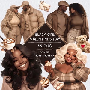 Neutrale Valentinstag Valentinstag Clipart Set, digitales Notizbuch schwarzes Paar Romanze Aufkleber, Goodnotes Notion Aufkleber für dunkle Hauttöne