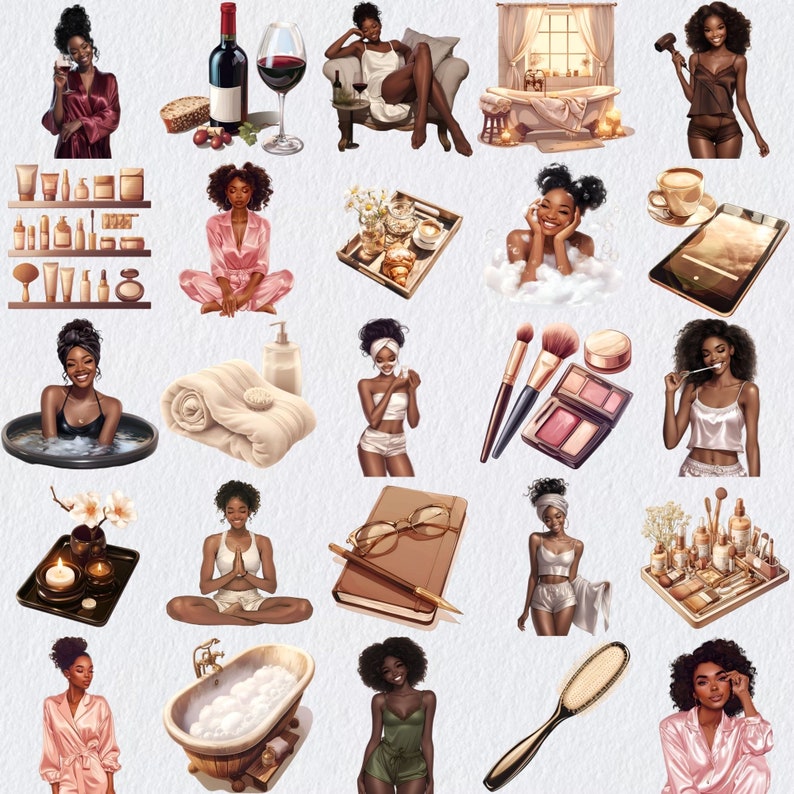 Black Girl Self Care Clipart, Digital Notebook Aesthetic Stickers ...