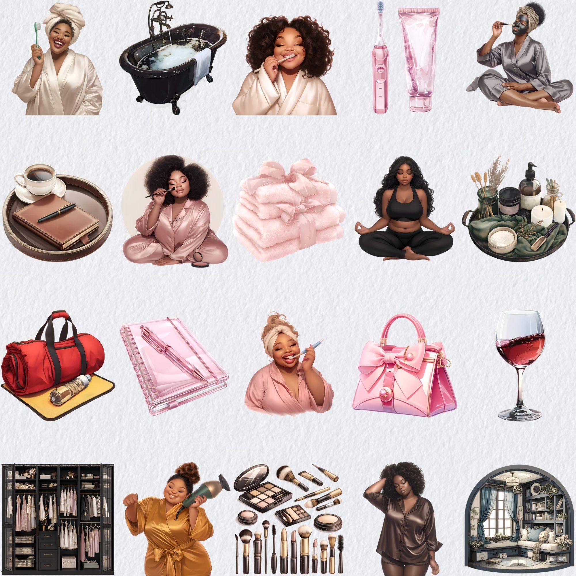 Black Girl Self Care Clipart, Digital Notebook Me Time Clip Art ...