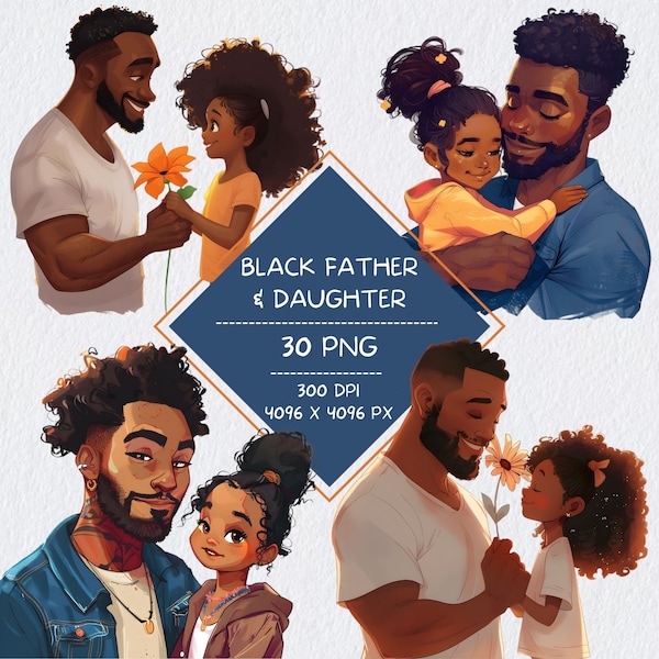 Black Father and Daughter Clipart Bundle, Father's Day Clipart, Black Grandfather Clipart PNG, Best Dad Clipart, Daddy and Daughter Clipart