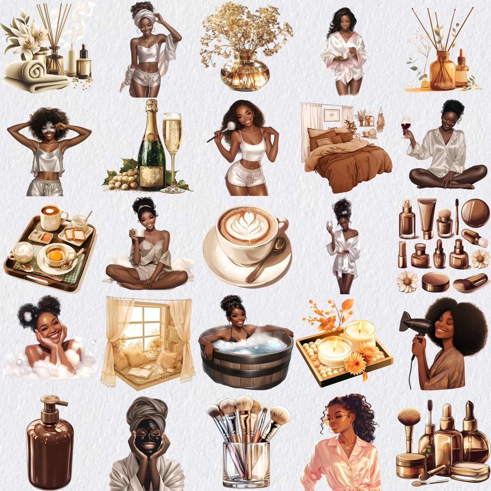 Black Girl Self Care Clipart, Digital Notebook Aesthetic Stickers ...