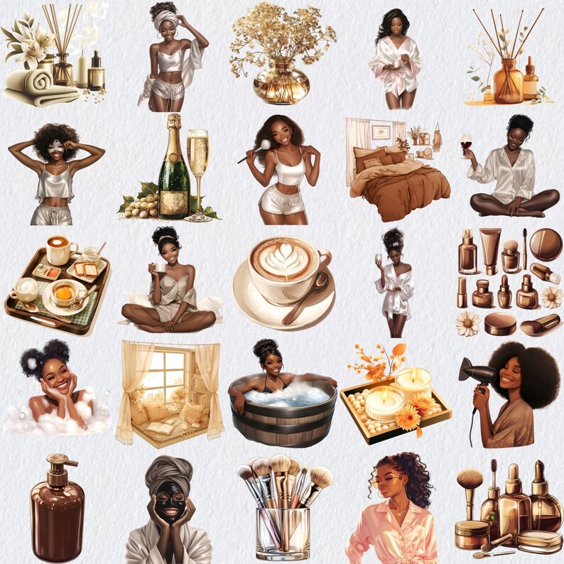 Black Girl Self Care Clipart, Digital Notebook Aesthetic Stickers ...