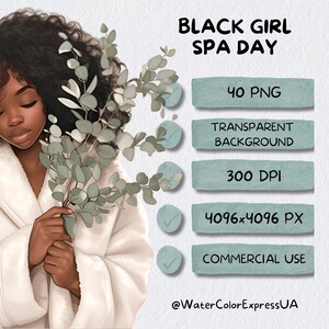 Black Girl Spa Day Clipart, Digital Notebook Self Care Clipart ...