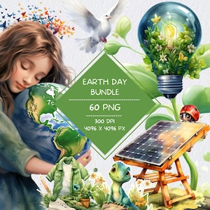 Watercolor Earth Day Clipart, Environment Clipart, Eco Friendly Clipart, Earth Day PNG Clip Art, Recycling Clipart, Save the Planet Clipart