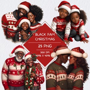 Pacote de clipart de véspera de Natal da família negra, adesivos de ano novo para feriados de inverno e caderno digital, adesivos GoodNotes Notion para tons de pele escuros