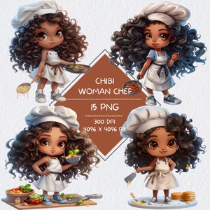 Cute Chibi Woman Chef Clipart, Female Chef Clipart, Chibi Girl Clipart, Restaurant Chef Clipart, Pastry Bakery Clipart, Kitchen Clipart PNG