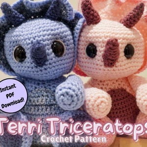 Triceratops Crochet Pattern – Dinosaur Amigurumi PDF – Terri the Triceratops Plush Toy Tutorial - Digital Download