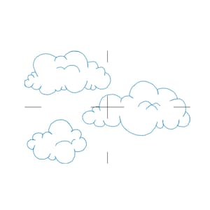 May include: A simple line drawing of three white clouds against a white background.