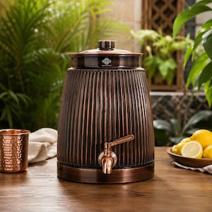 Copper Water Pot with Tap Handmade Beverage Dispenser Kitchen Storage Housewarming Gift
