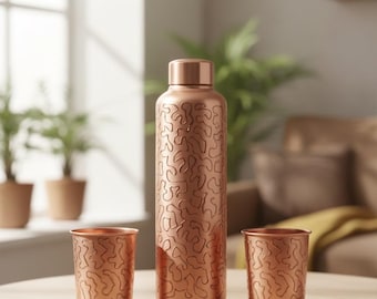 Handmade Pure Copper Water Bottle & Tumbler Set | Ayurvedic Drinkware