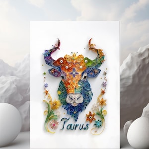 Taurus Bull Zodiac Digital Art Poster Printable Wall Decor