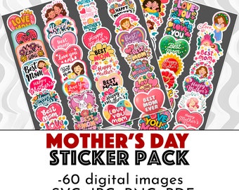 Mother's Day Pack 60 Sticker Designs, Cute Mother's Day Stickers, SVG Bundle, Cute Mother's Day PNG Stickers, Mom Digital Sticker Bundle