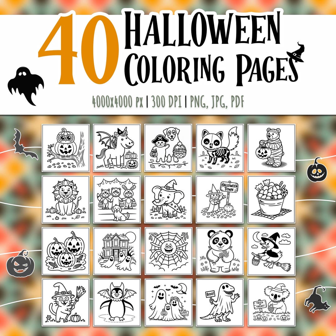 Halloween Coloring Pages | Kids Printable Activity (PDF, PNG, JPG) - Etsy