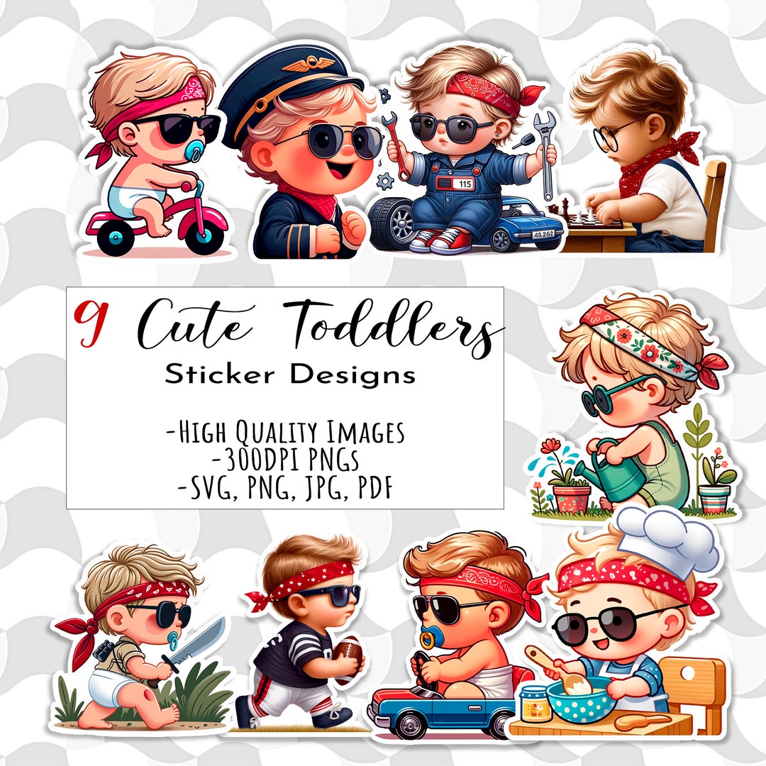 9 Sticker Design Bundle, Cute Toddlers Sticker Pack, Printable Stickers ...
