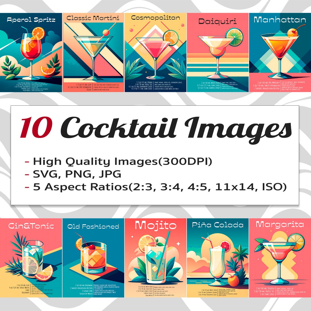 Printable Cocktaisl Printable Cocktail Art Set: Instant Download Wall Posters - Etsy