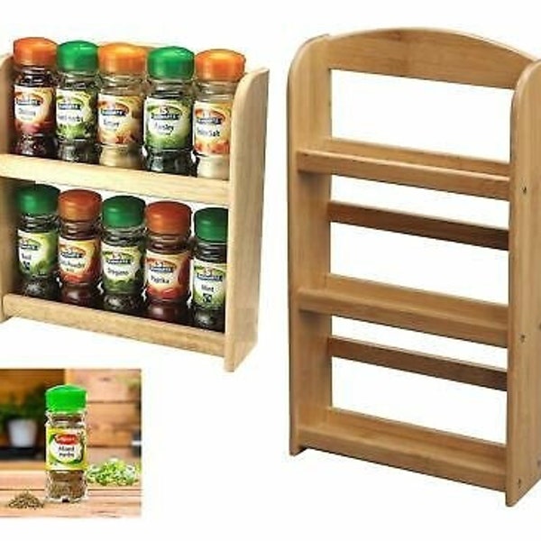 2 & 3 tier wooden spice rack herb holder spices jars stand unit kitchen storage