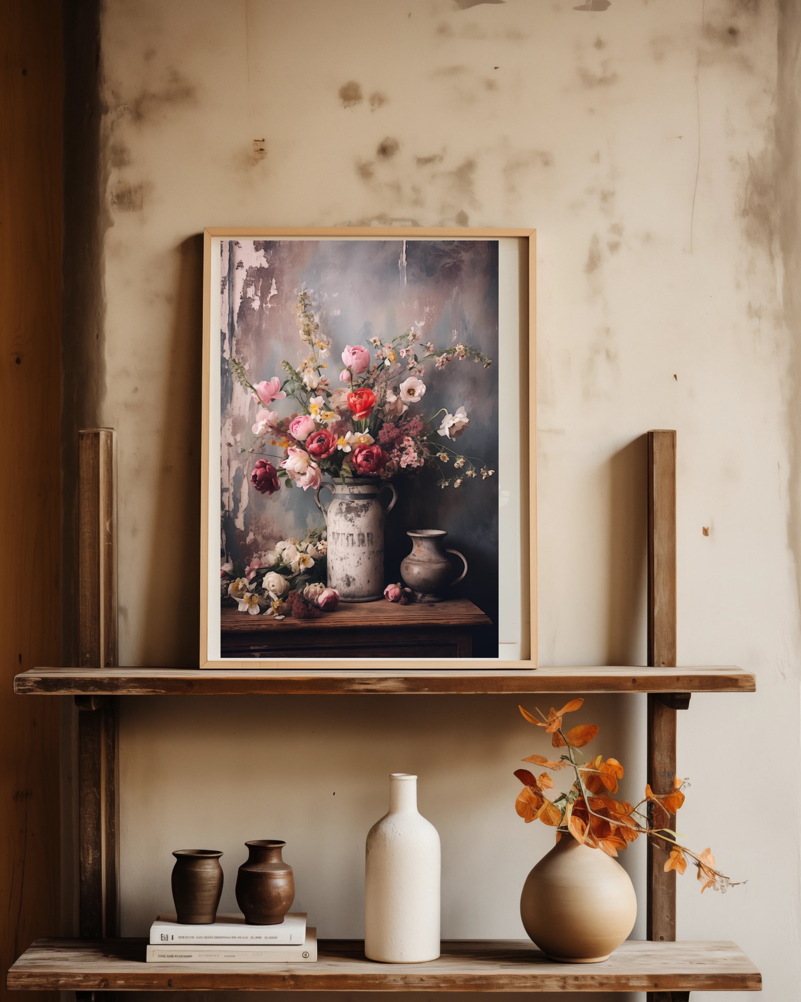Vintage Flowers in Vase, Pink Wildflowers, Moody Spring Wall Art ...