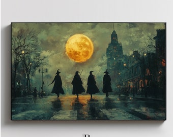 Halloween Witches Frame TV Art: Retro Haunted House (Digital Download)