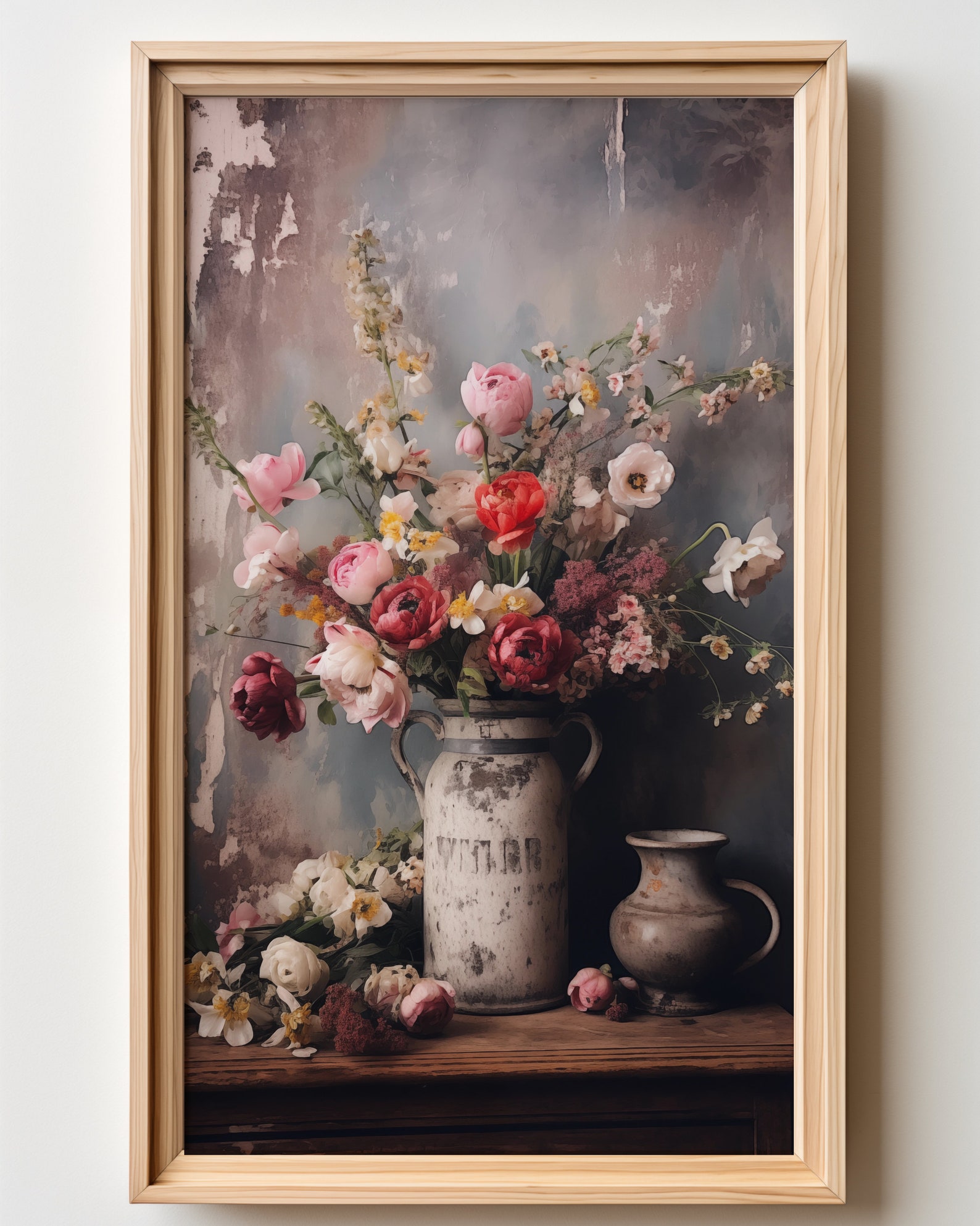 Vintage Flowers in Vase, Pink Wildflowers, Moody Spring Wall Art ...