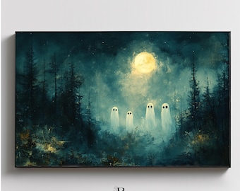 Haunted Forest Ghost Frame TV Art: Minimalist Halloween Decor (Digital Download)