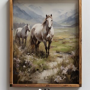 Vintage Horse Print: Farmhouse Mountain Landscape (Digital Download)