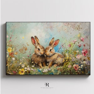 Spring Bunny Rabbit Samsung Frame TV Art, Easter Bunny TV Art Frame, Spring Decor Vintage Farmhouse TV Art, Spring Tv Art Nursery Tv Art