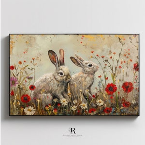 Spring Bunny Rabbit Samsung Frame TV Art, Easter Bunny TV Art Frame, Spring Decor Vintage Farmhouse TV Art, Spring Tv Art Nursery Tv Art