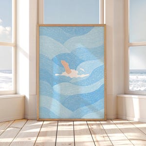 Diving Into the Summer Ocean Wall Art - Trendy Summer Art Print - Beach House Decor - Beach Wall Art - Pool House Poster - Gift for Swimmers