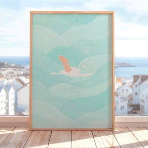 Schwimmer Poster - Türkises Meer Poster, Sommer Küsten Deko, Beach Waves Poster