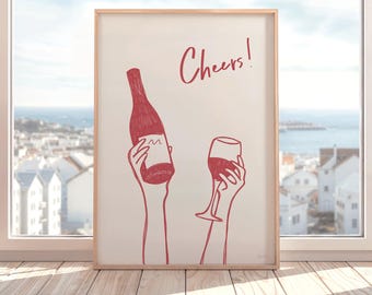 Cheers Wine Art Print: Modern Minimalist Bar Decor