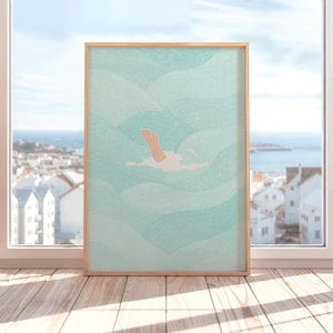 Summer Art Print - Swimming Wall Art for Coastal Decor - Gift for Swimmers - Beach Poster - Minimalistic Diving Wall Poster