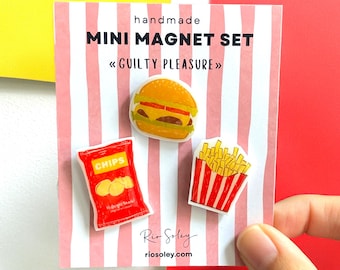 Mini-ensemble d'aimants Guilty Pleasure - Burger, frites et sac de chips