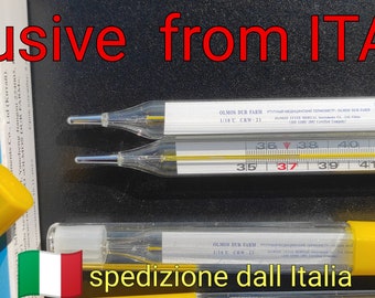 termometro al mercurio marcato e certificato OLMOS FARM "tipo Vintege" strumento di precisione e affidabilità. "La Salute  al primo Posto"