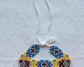 Ukrainian Seed Bead Choker - Blue and Yellow Ethnic Necklace