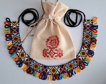 Handmade Ukrainian Folk Art Beadwork Necklace - Unique Aesthetic Jewelry