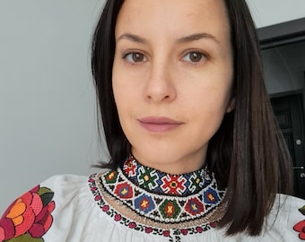 Ukrainian Jewelry,Beadwork Necklace,  European Folk Art, Seed Bead Collar