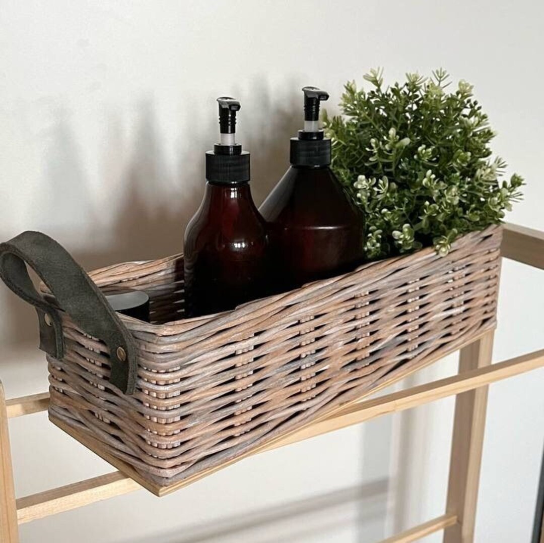 Gray Wicker Basket Rectangular Box for Bathroom Holder Woven Basket