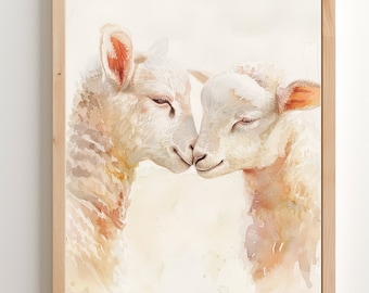 Watercolor Lambs Art, Easter and Spring Art Print, Easter Art Print, Instant Download, Printable Lamb Art, Country Chic Decor, Farmhouse Art