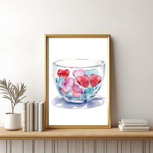 Arte de corazones de caramelo de acuarela, arte de pared de corazón de caramelo de San Valentín, descarga instantánea imprimible San Valentín decoración de San Valentín