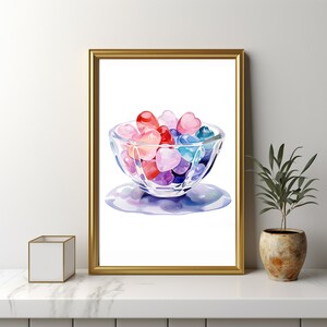 Arte de corazones de caramelo en acuarela, arte mural de corazones de caramelo para San Valentín, descarga instantánea, decoración imprimible para San Valentín.