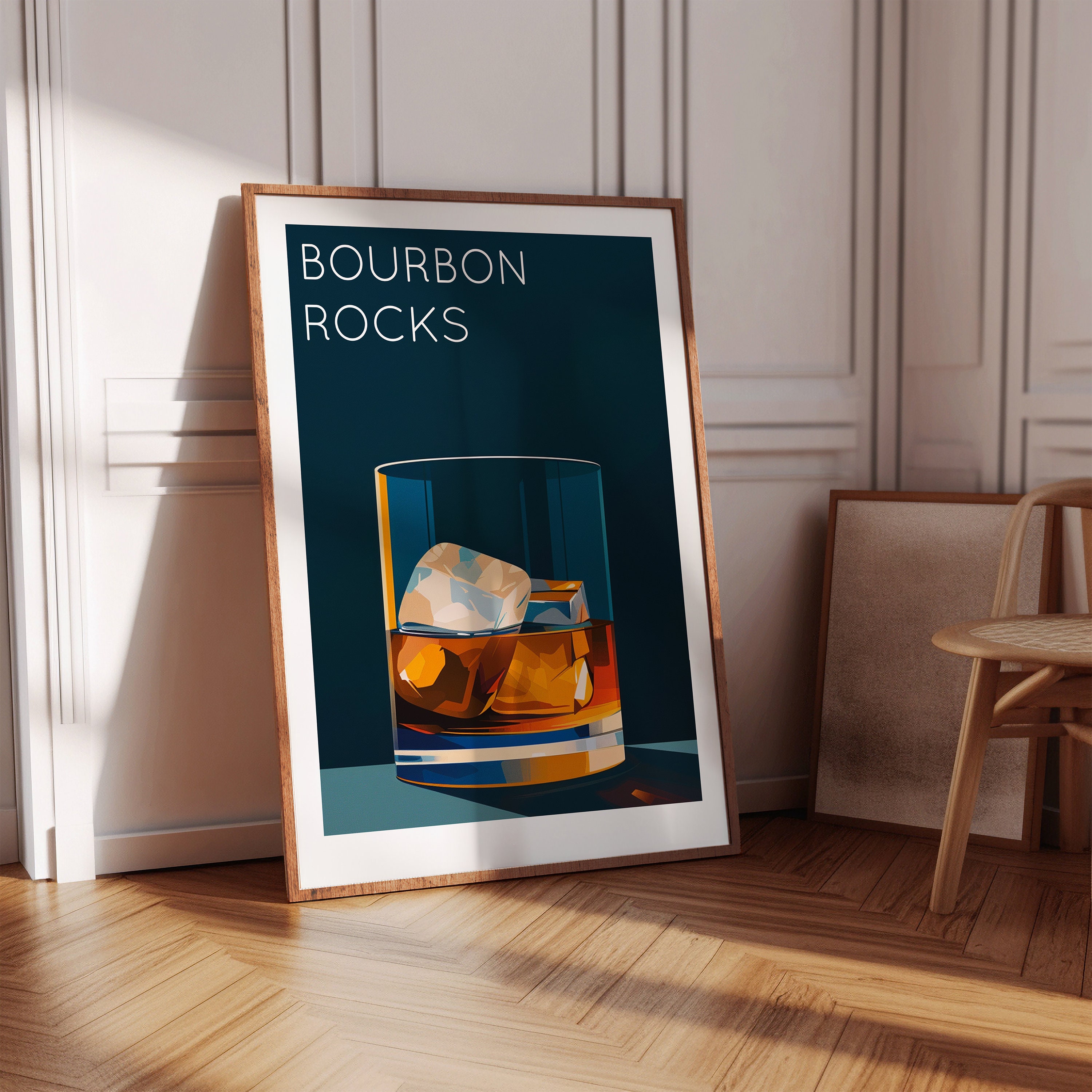 Bourbon on the Rocks Print, Cocktail Bar Cart Poster (digital Download ...