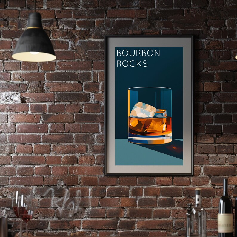 Bourbon on the Rocks Print, Cocktail Bar Cart Poster (digital Download ...