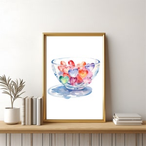 Arte de corazones de caramelo en acuarela, arte mural de corazones de caramelo para San Valentín, descarga instantánea, decoración imprimible para San Valentín.